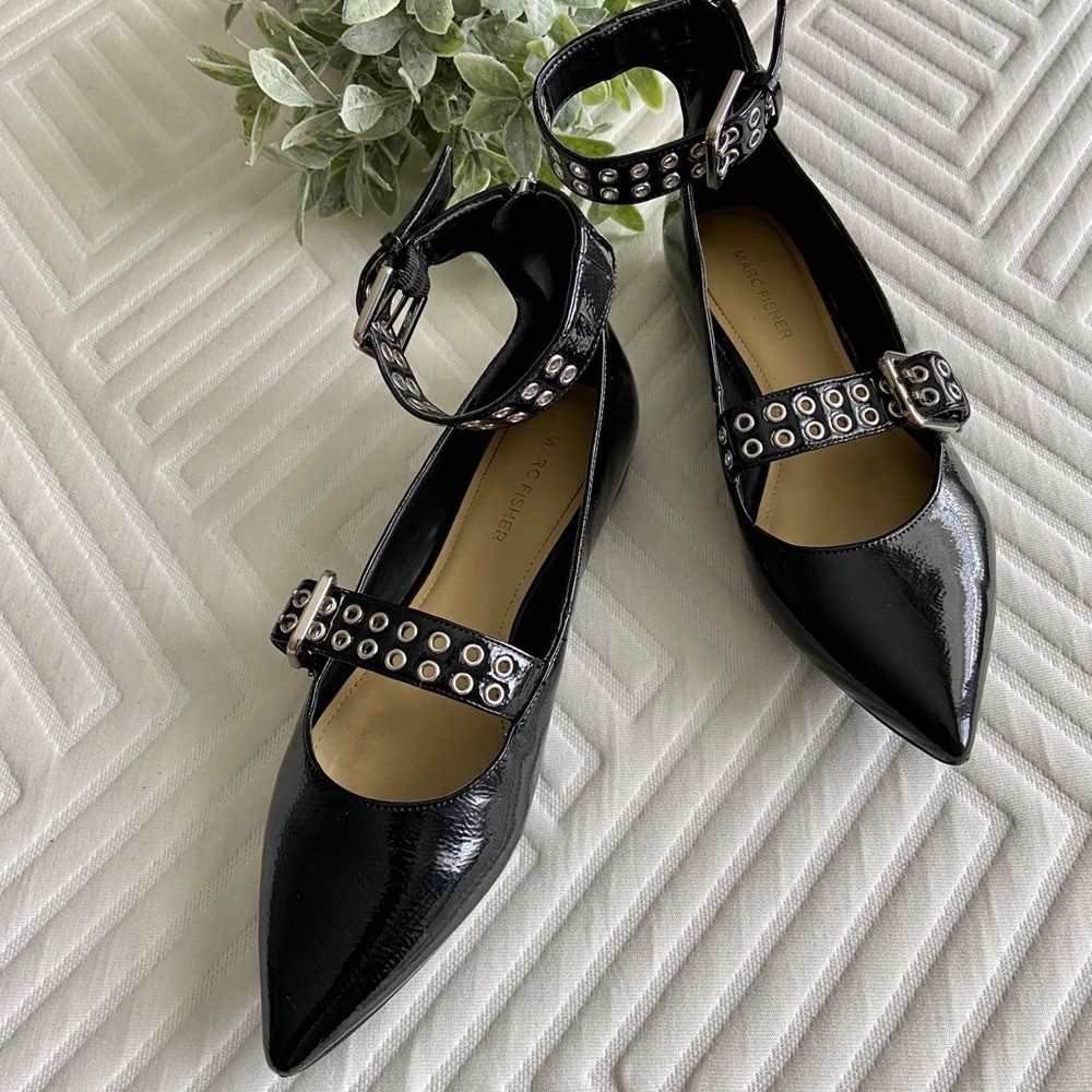 NWOT Marc Fisher Patent Leather Ankle Strap Flats
